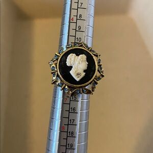 Vintage Cameo Ring with Blue and Gold Accents-Art Deco Band